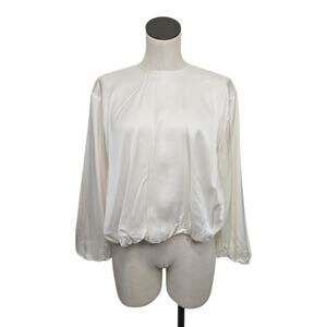 NWT Madewell White Long-Sleeve Bubble-Hem Top Size 00 Satin Winter White‎ NT226